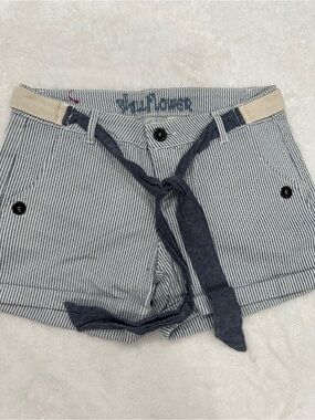 Nautical Stripe Cotton Tie-Waist Women’s Shorts - Blue/White size S